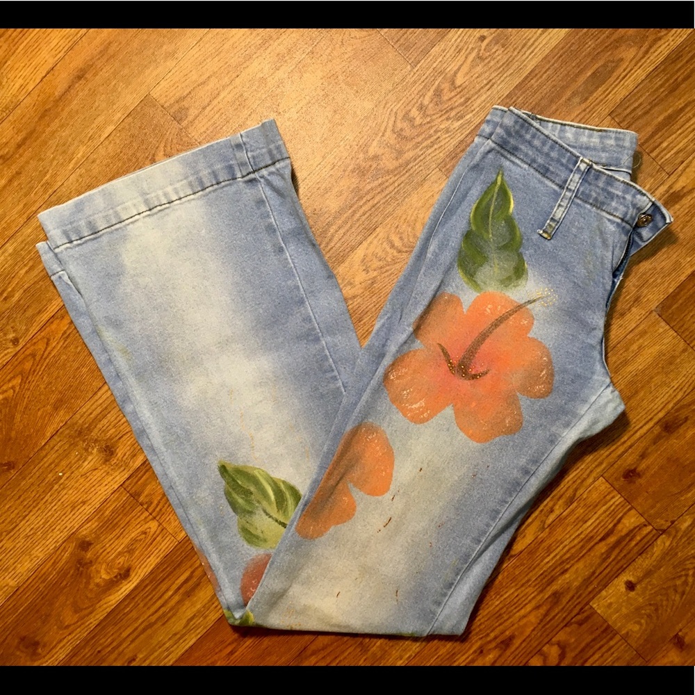 Hand-painted Hippie Hibiscus Bellbottoms